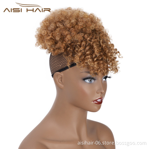 Aisi Hair Curly Chignon With Bangs High Quality Accessory Braid Extension For Women Scrunchie Afro Kinky Hair Donut Bun Maker